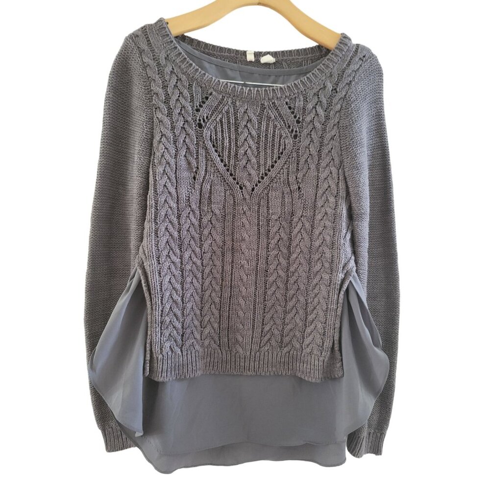 Moth Anthropologie Womens Ella Gray Cable knit Sweater layered tunic size Medium